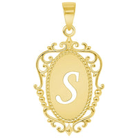 Load image into Gallery viewer, 14k Yellow Gold Elegant Filigree Oval Uppercase Initial S Script Letter Plate Pendant with Cable Chain Necklace
