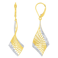 Load image into Gallery viewer, Textured 14K Yellow Gold Two-Tone Fancy Spiral Dangle Earrings with Leverback, 48.25mm x 16.25mm
