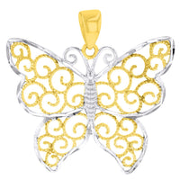 Load image into Gallery viewer, 14k Yellow Gold Textured Filigree Style Butterfly Pendant Necklace
