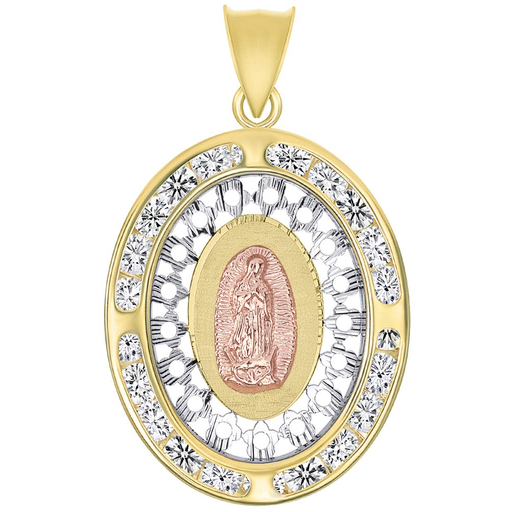 CZ Oval Our Lady of Guadalupe Miraculous Medallion Pendant