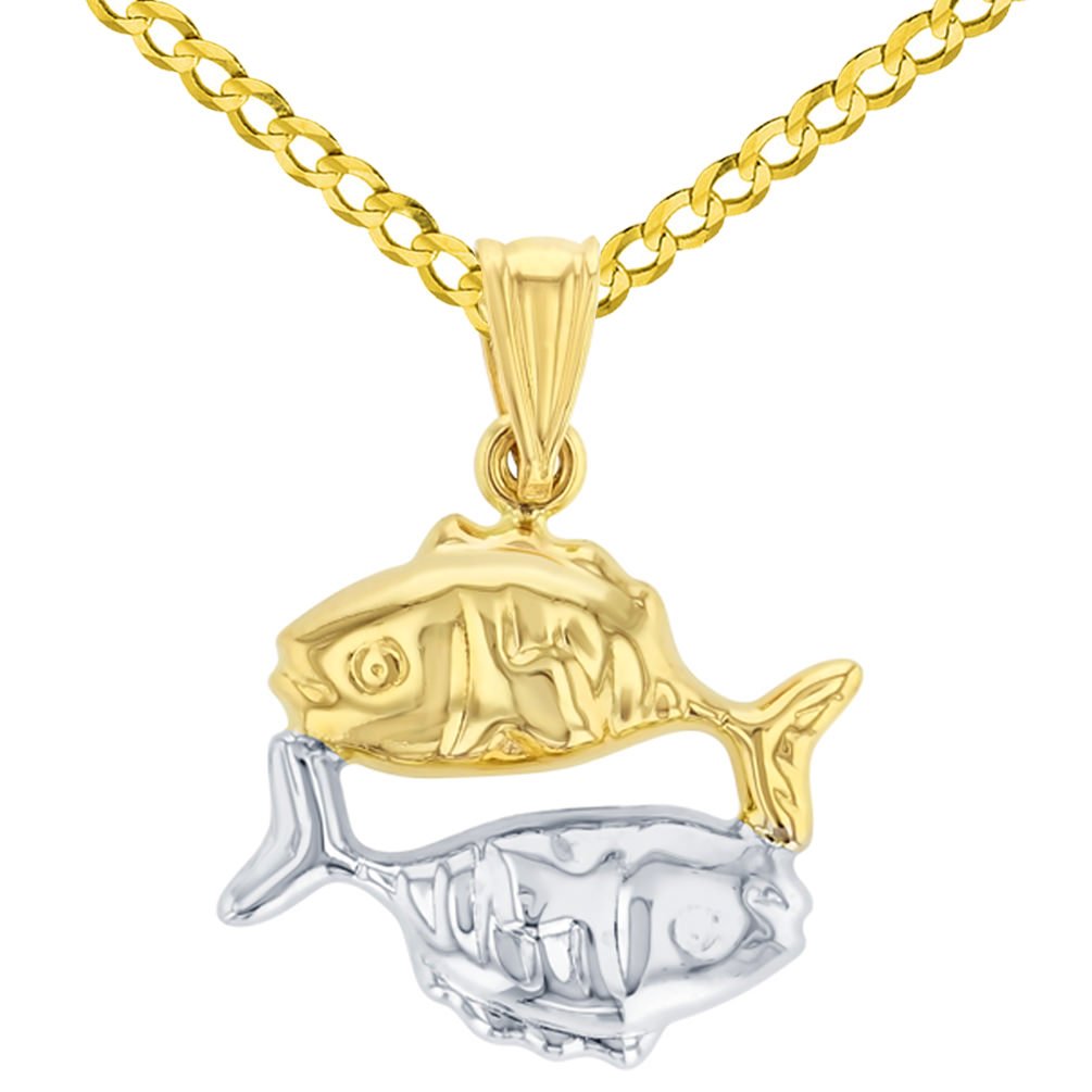 14K Pisces Gold Pendant Cuban Necklace