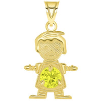 Load image into Gallery viewer, Solid 14k Yellow Gold Little Boy Charm Pendant with Cubic Zirconia Birthstone
