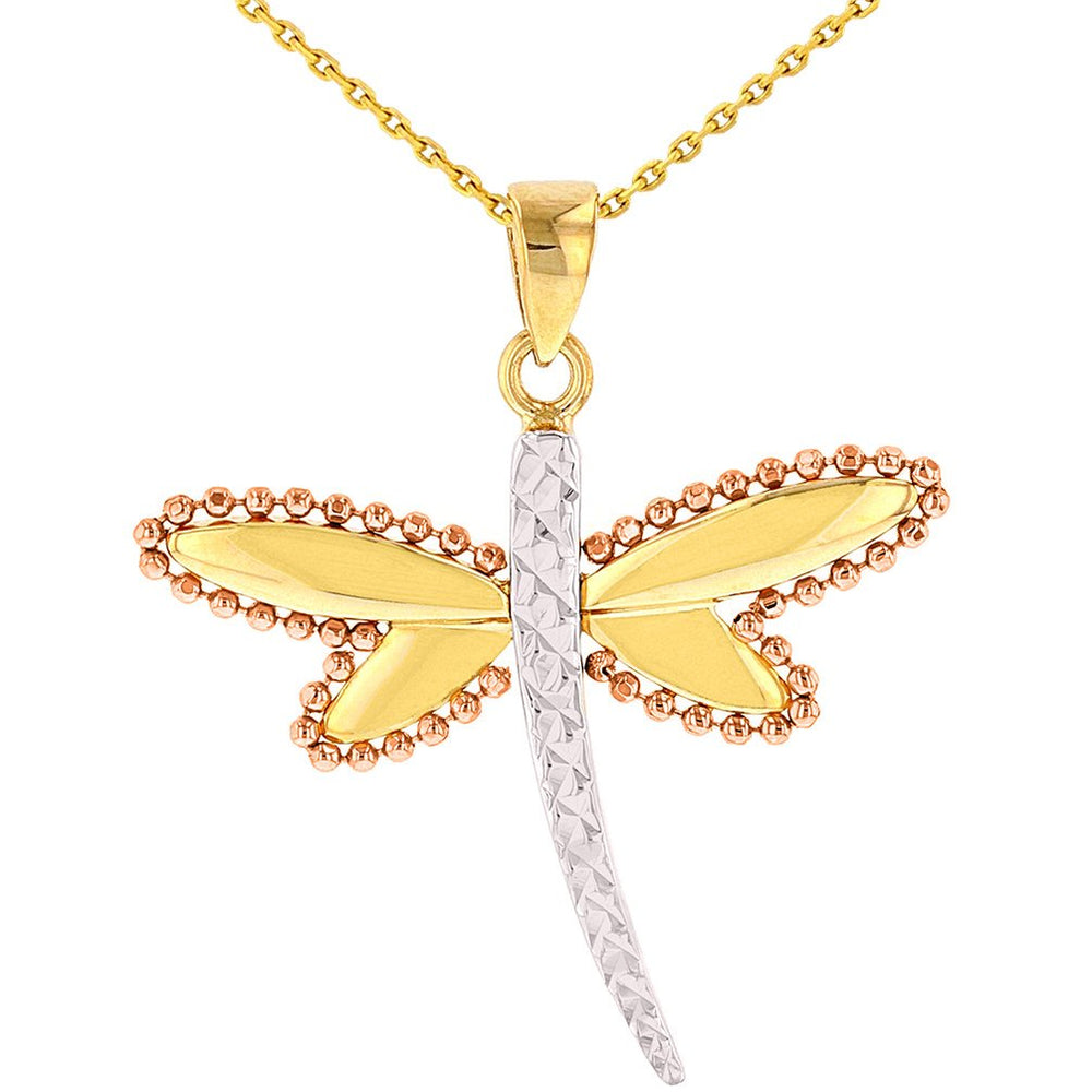 14K Yellow Gold & Rose Gold Dragonfly Pendant