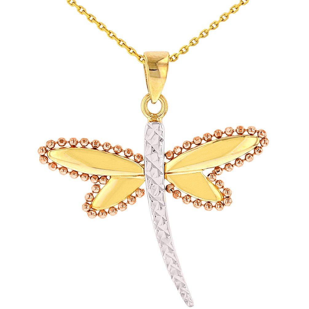 14K Yellow Gold & Rose Gold Dragonfly Pendant