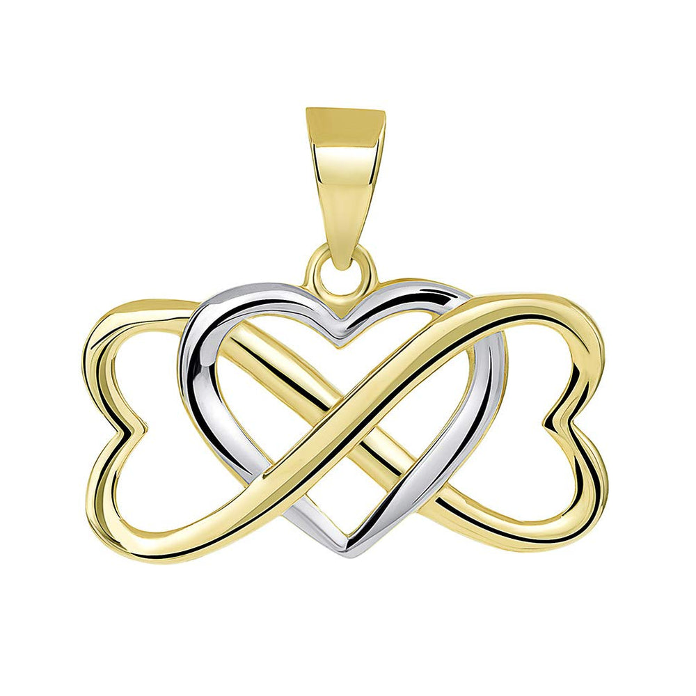 14k Yellow Gold Two Tone Interlocking Triple Heart Infinity Love Symbol Pendant