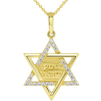 Load image into Gallery viewer, Solid 14K Yellow Gold Hebrew Shema Yisrael CZ Star of David Pendant Necklace
