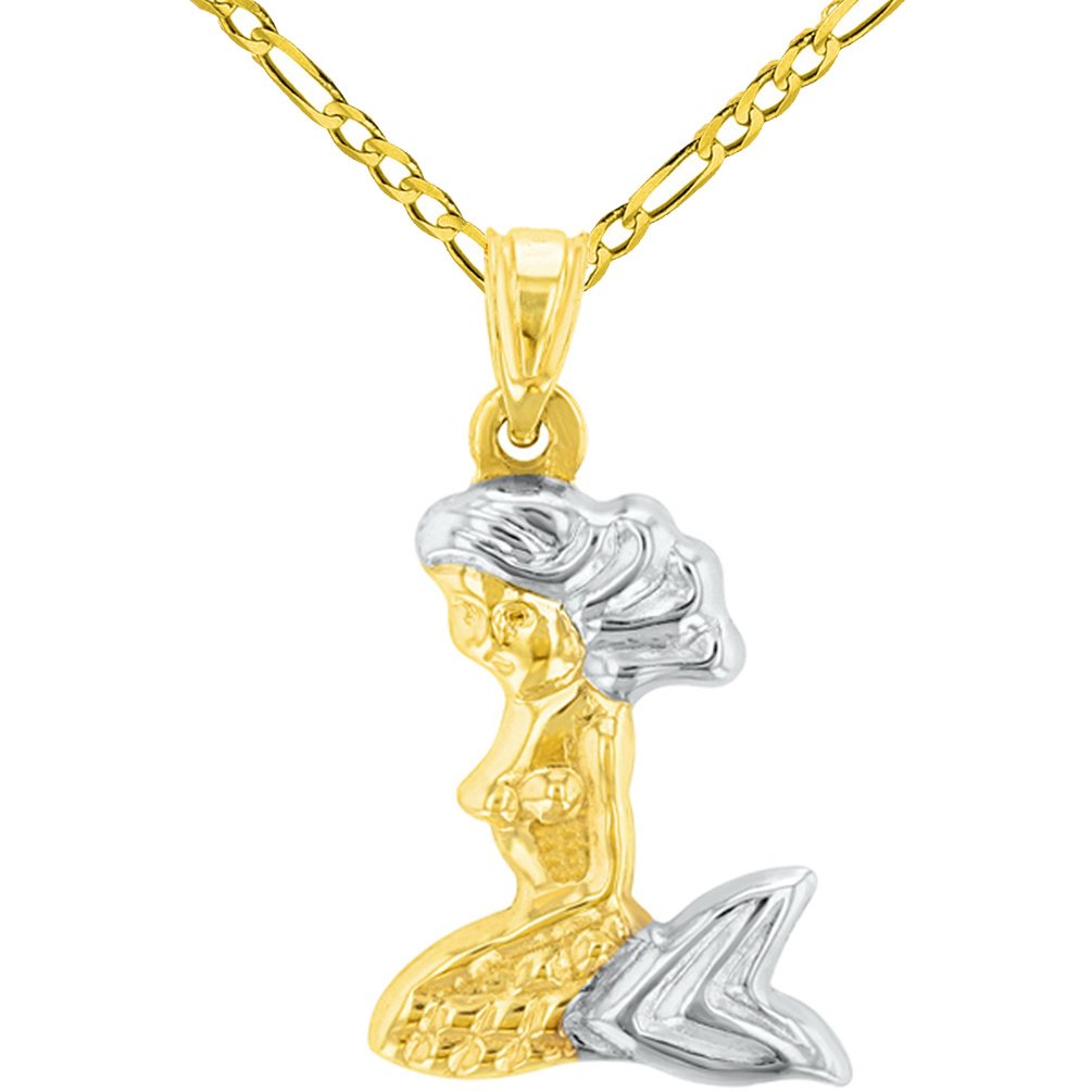High Polish 14K Yellow Gold 3D Mermaid Charm Pendant Necklace