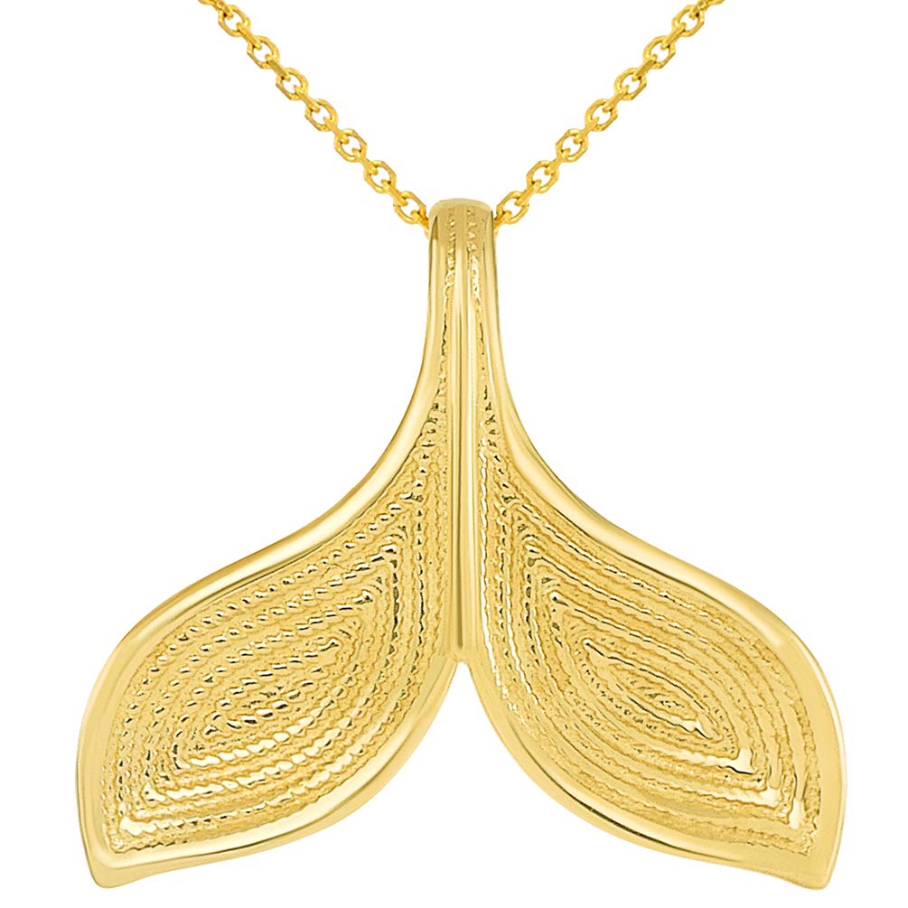 14k Yellow Gold Elegant Reversible Whale Tail Charm Pendant Necklace