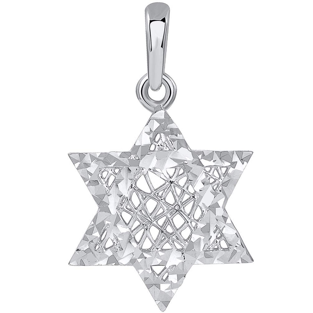 14k White Gold Textured 3D Jewish Star of David Pendant