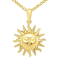 Load image into Gallery viewer, High Polish 14k Yellow Gold 2D Sixteen Rays Sun Face Pendant with Figaro Chain Necklace
