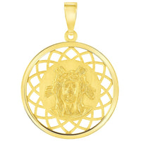 Load image into Gallery viewer, 14k Yellow Gold Holy Face of Jesus Christ On Round Open Ornate Miraculous Medal Pendant Necklace
