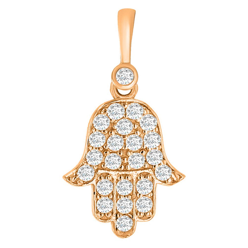 14k Rose Gold Mini Hamsa Hand of Fatima Charm Pendant with Cubic Zirconia