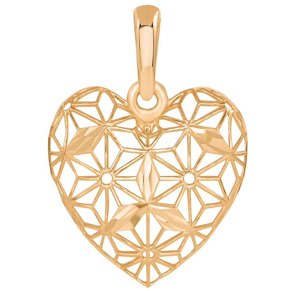 14k Rose Gold Textured 3D Filigree Heart Charm Pendant
