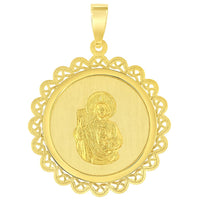 Load image into Gallery viewer, 14k Yellow Gold Round Ornate Miraculous Medal of Saint Jude Thaddeus the Apostle Pendant with Figaro Chain Necklace

