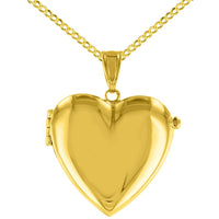 Load image into Gallery viewer, Solid 14K Yellow Gold Heart Shaped Locket Charm Pendant with Cuban Chain Necklace
