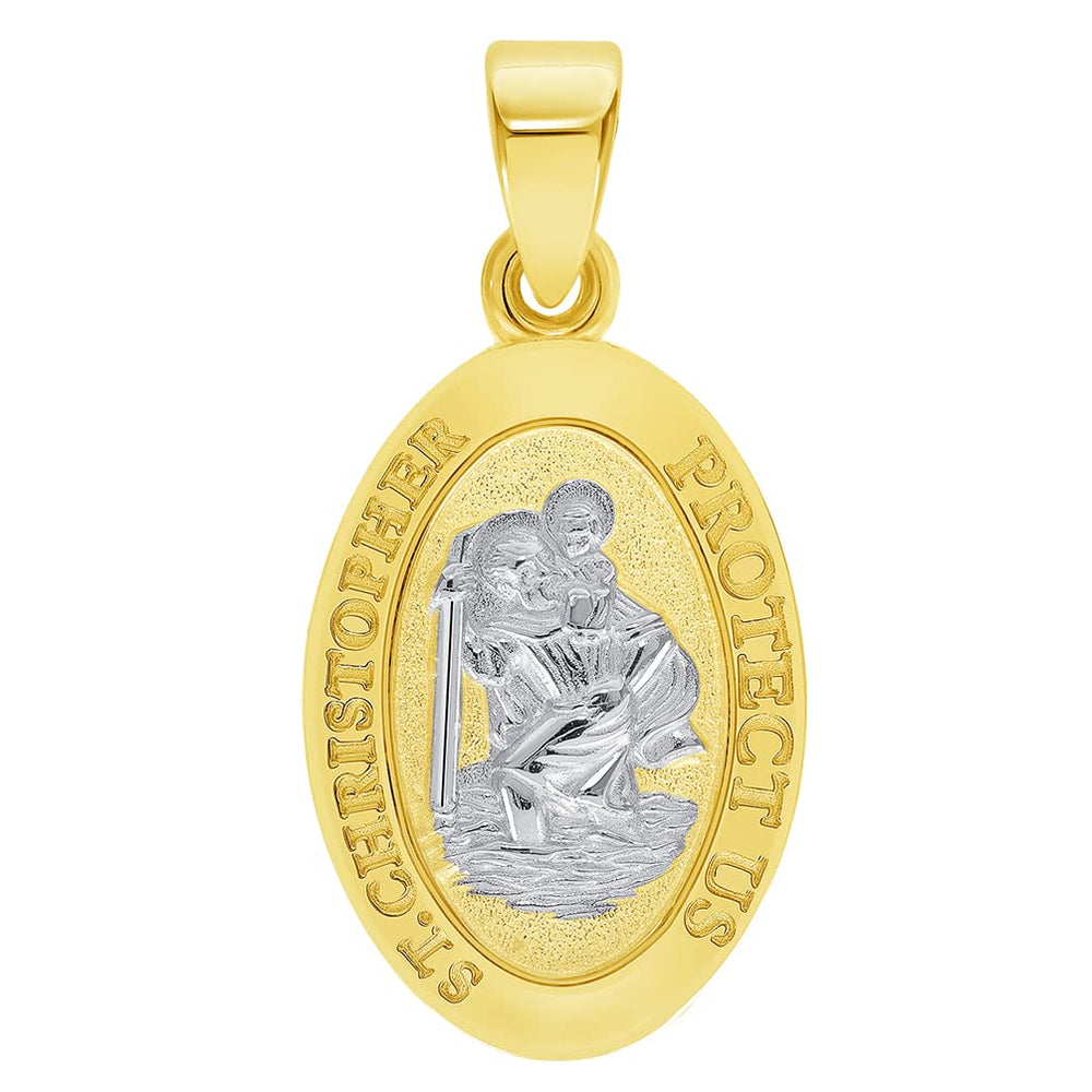 Solid 14k Yellow Gold Classic Miraculous Medallion of St. Christopher Pendant (Small)