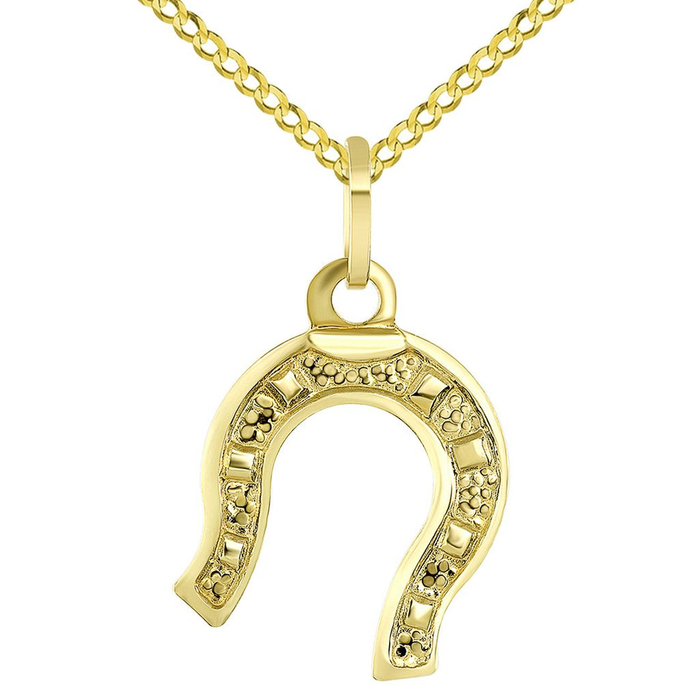 Lucky Horseshoe Charm Good Luck Pendant with Cuban Chain Necklace