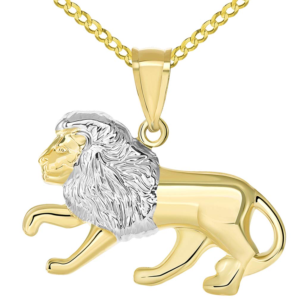 High Polish 14K Yellow Gold Lion Pendant Leo Zodiac Sign Charm with Curb Chain Necklace