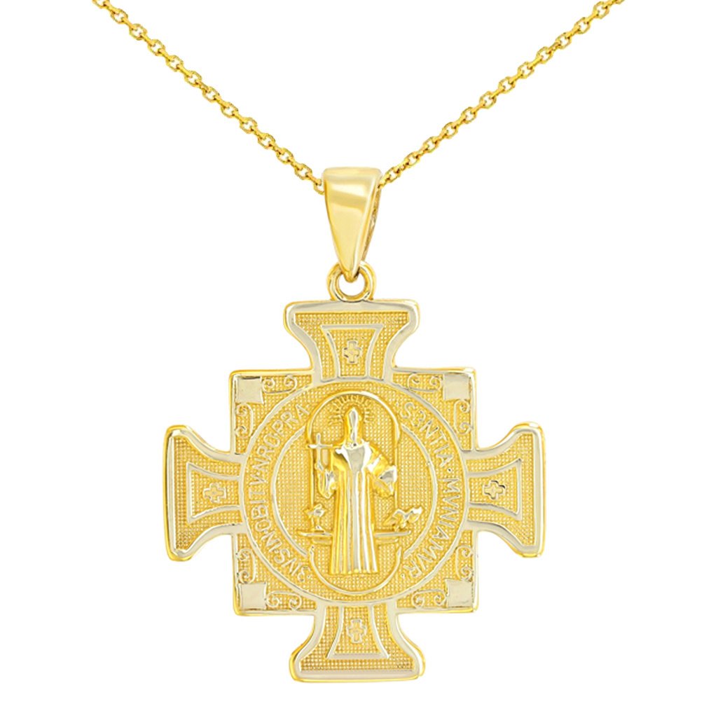 14K Yellow Gold Saint Benedict Cross Charm Pendant