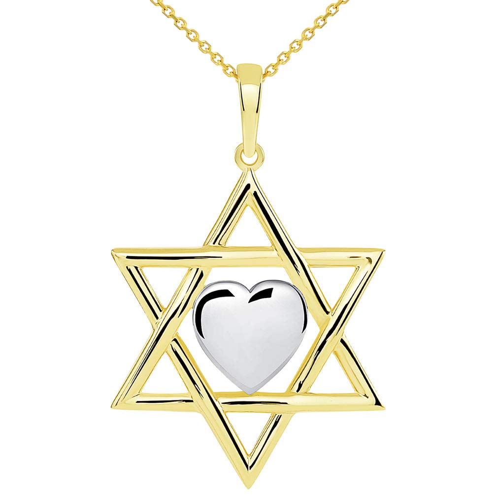14k Yellow Gold Hebrew Love Star of David with Heart Pendant Necklace