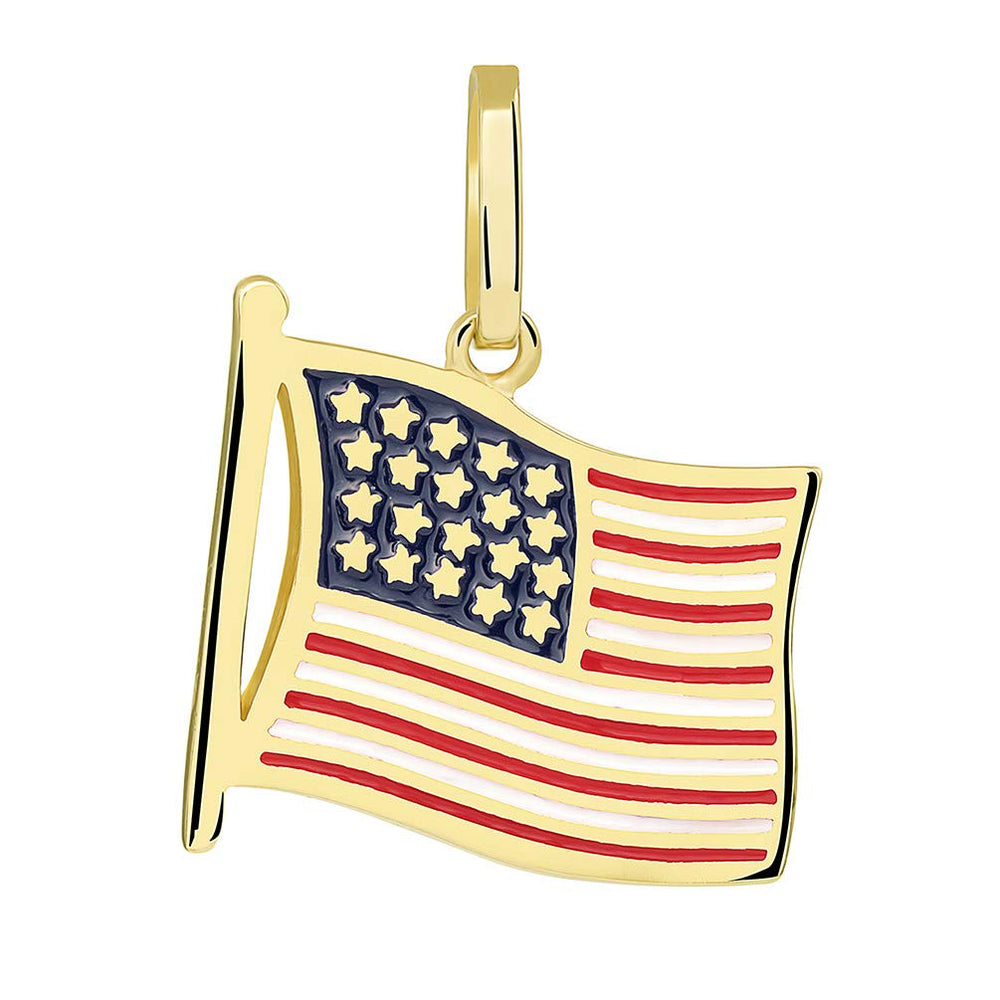 14k Gold National Flag of the United States of America Pendant - Yellow Gold