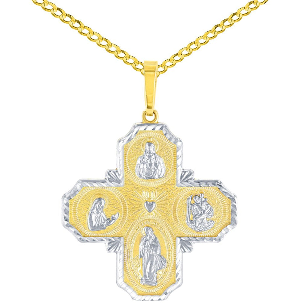 Catholic Four Way Cross Pendant Cuban Necklace