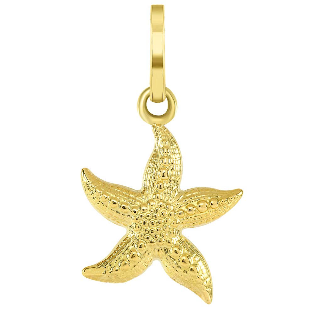 14k Yellow Gold Textured 3D Starfish Charm Pendant