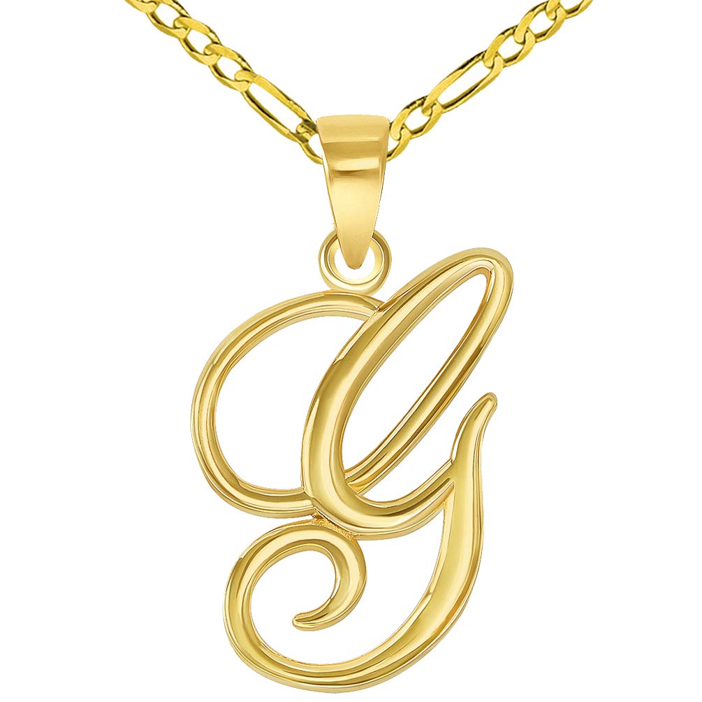 14k Yellow Gold Elegant Script Letter G Cursive Initial Pendant