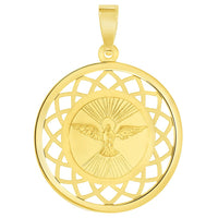 Load image into Gallery viewer, 14k Yellow Gold Holy Spirit Dove Religious Round Open Ornate Medal Pendant Necklace

