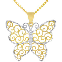 Load image into Gallery viewer, 14k Gold Open Filigree Two-Tone Infinity Butterfly Pendant Necklace - Yellow Gold
