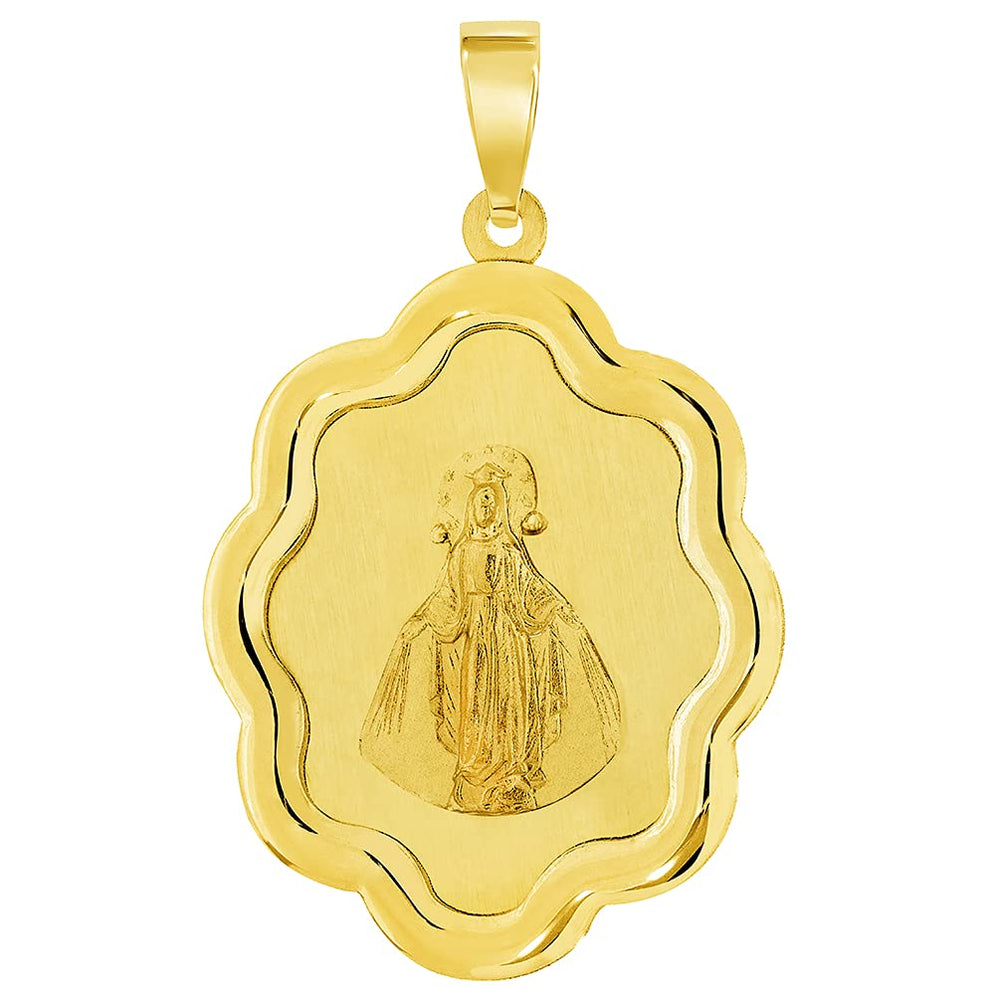 14k Yellow Gold Elegant Miraculous Medal of Virgin Mary Pendant (1")