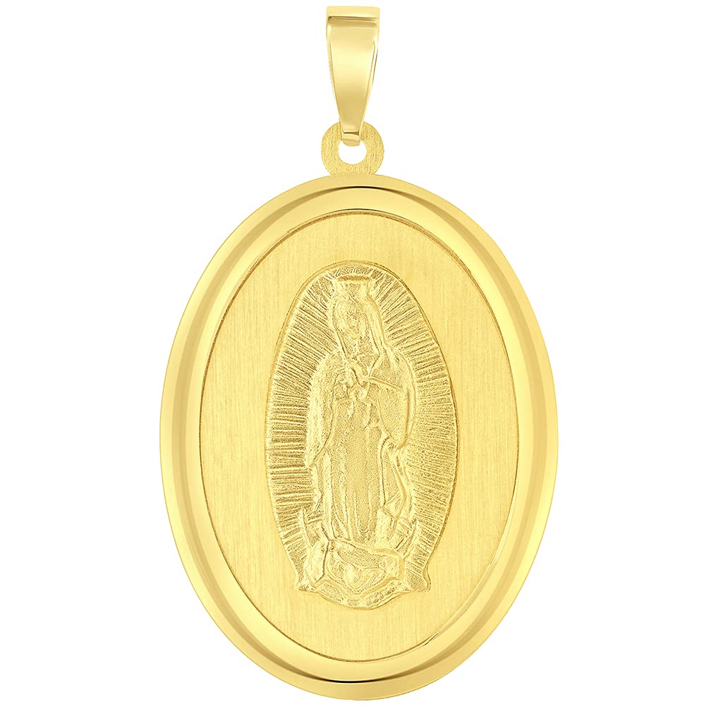 14k Yellow Gold Oval Miraculous Medal of Our Lady of Guadalupe Pendant (1")