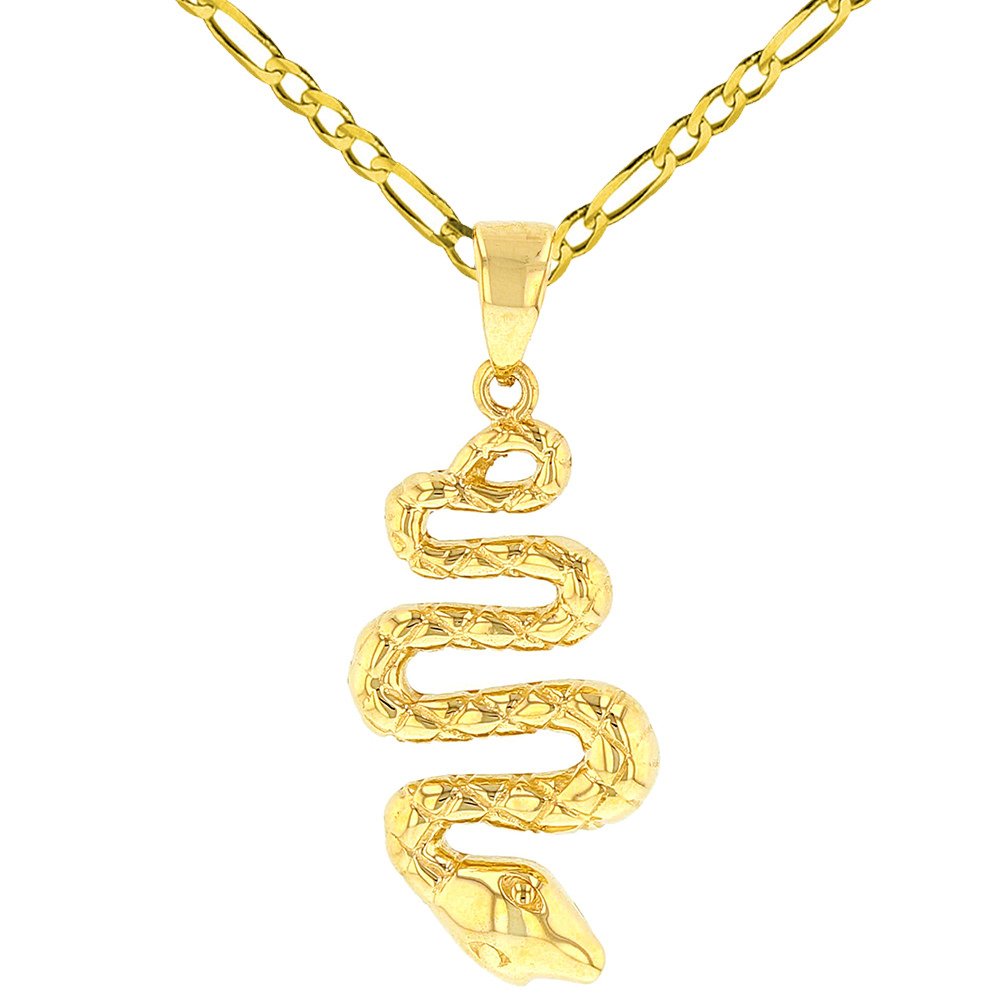 Gold Snake Charm Animal Pendant Figaro Necklace
