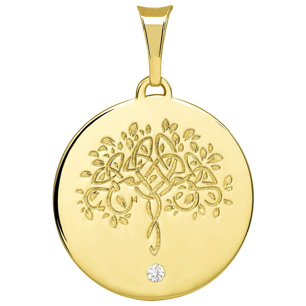 Hand Engraved Tree of Life CZ Round Medallion Pendant)