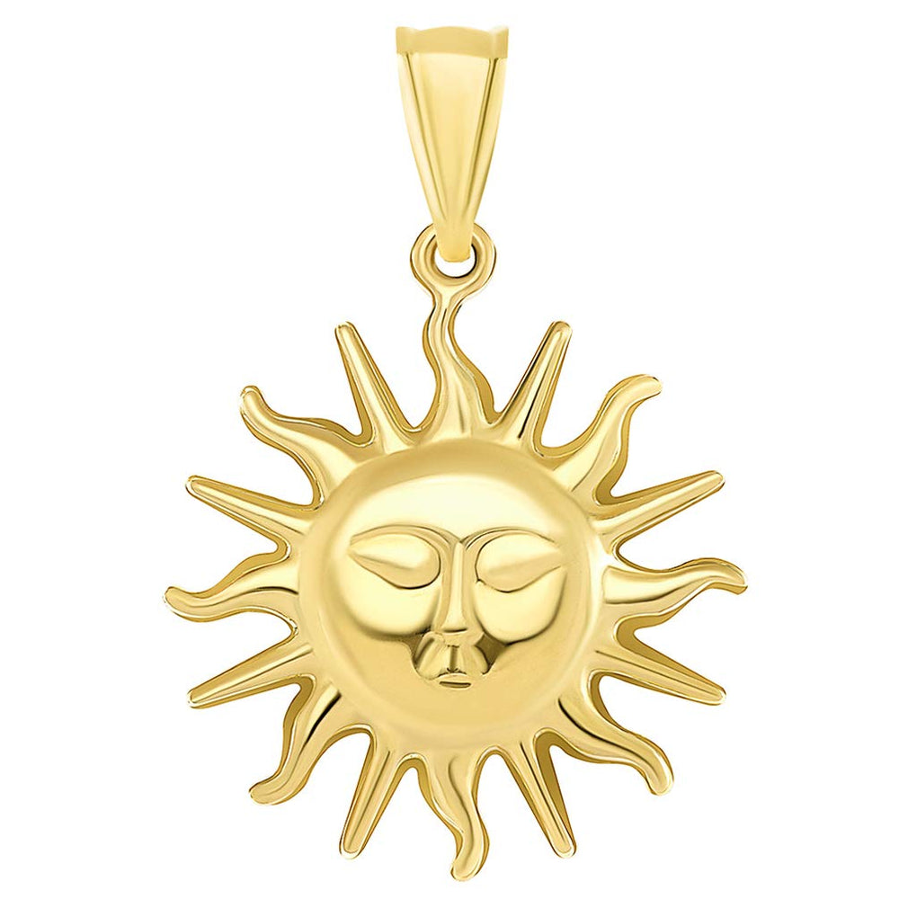 High Polish 14k Yellow Gold 2D Sixteen Rays Sun Face Pendant