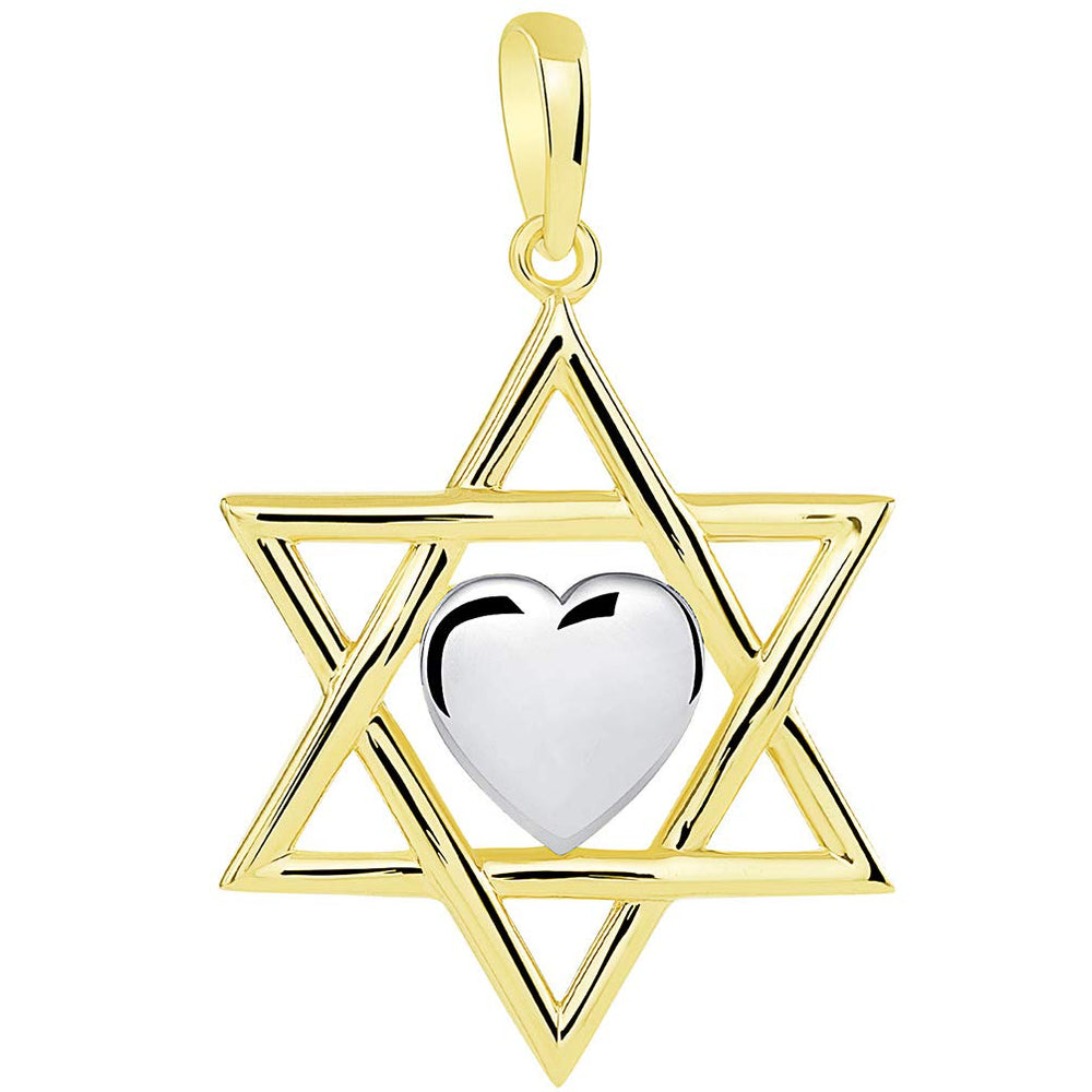 14k Yellow Gold Jewish Love Star of David with Heart Pendant