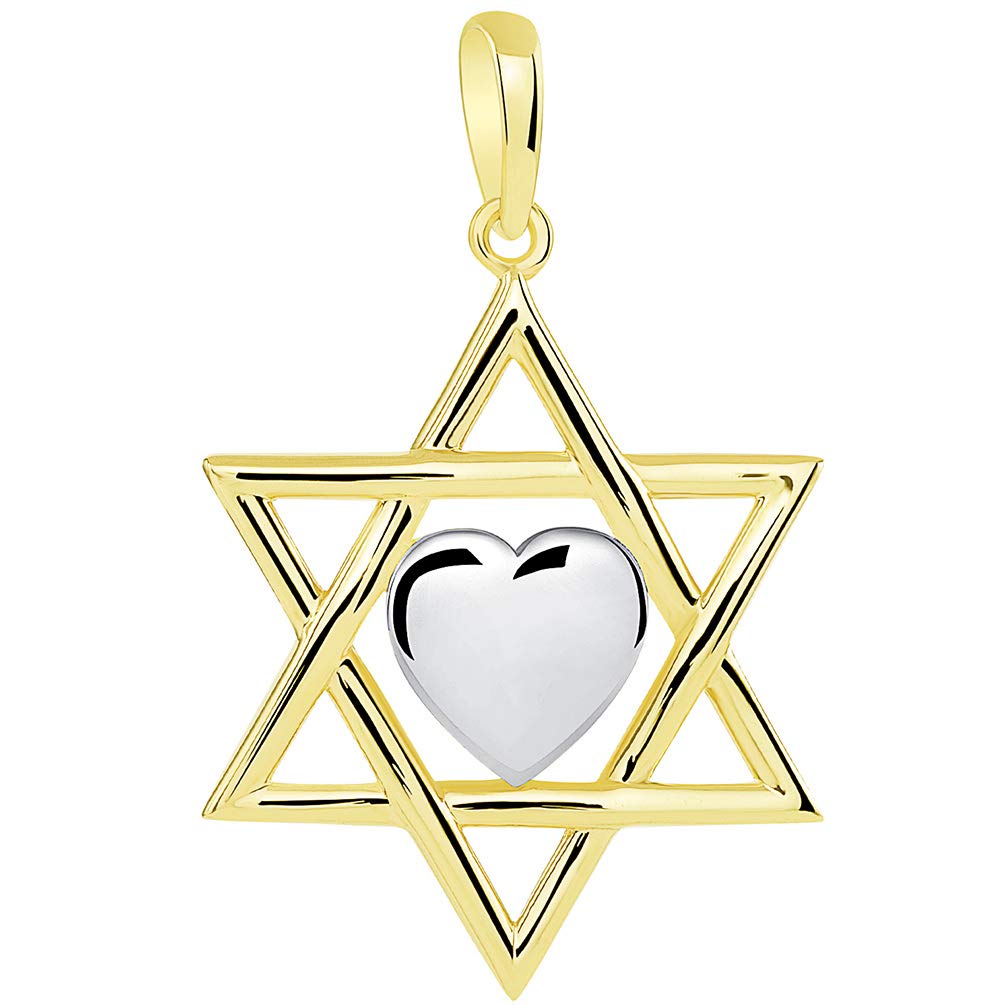 14k Yellow Gold Hebrew Love Star of David with Heart Pendant