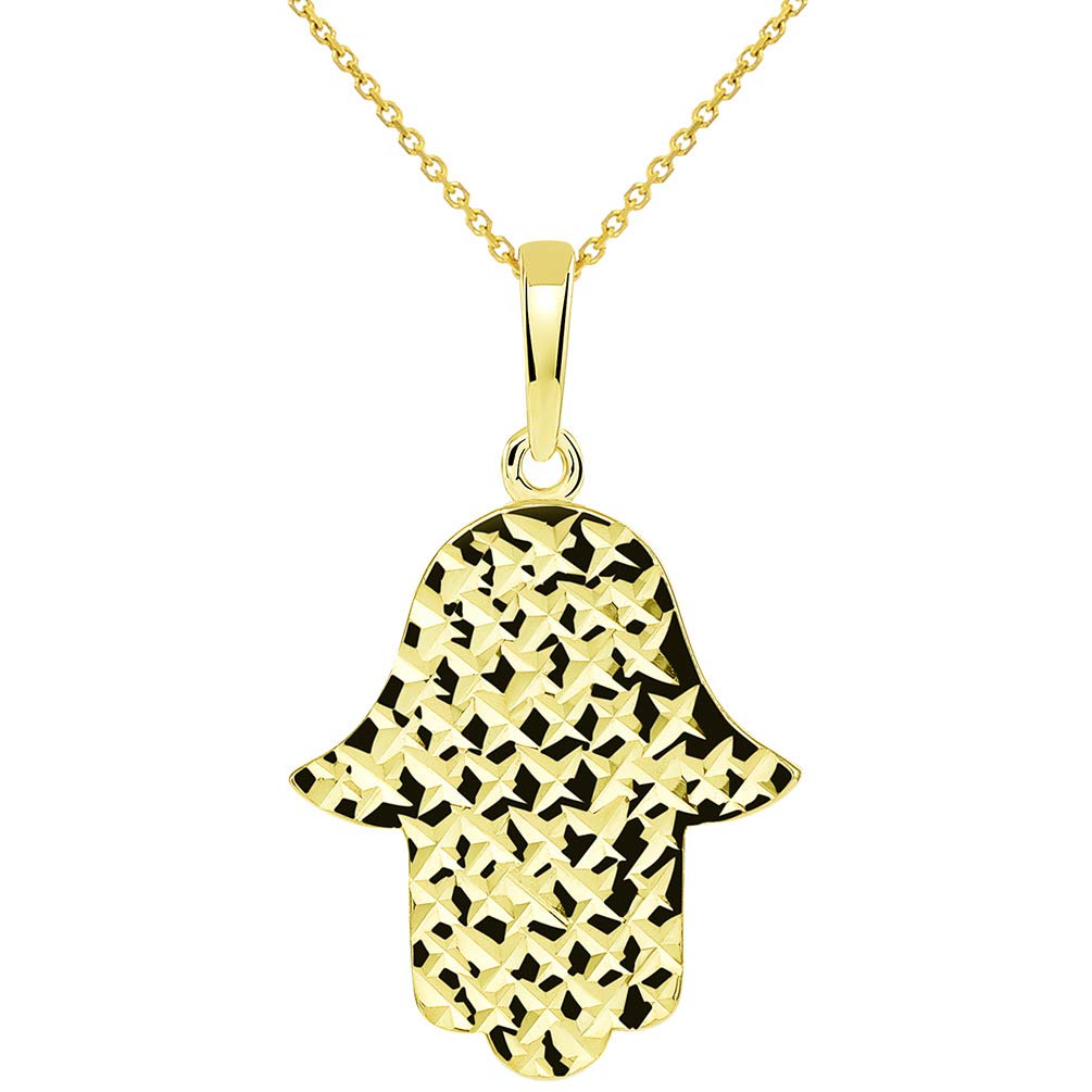 14k Yellow Gold Textured Elegant Hamsa Hand of God Pendant Necklace