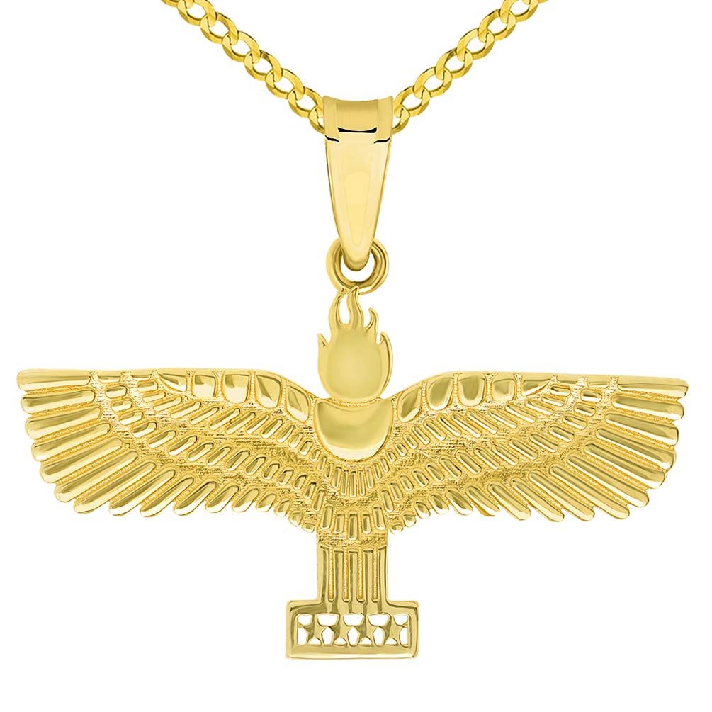 14k Yellow Gold Aramean-Syriac Flag Symbol Pendant with Curb Chain Necklace