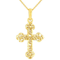 Load image into Gallery viewer, 14k Yellow Gold Textured Filigree Christian Orthodox Cross Charm Pendant Necklace
