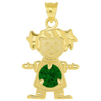Load image into Gallery viewer, Solid 14k Yellow Gold Little Girl Charm Pendant with Cubic Zirconia Birthstone
