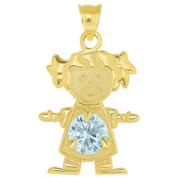 Load image into Gallery viewer, Solid 14k Yellow Gold Little Girl Charm Pendant with Cubic Zirconia Birthstone
