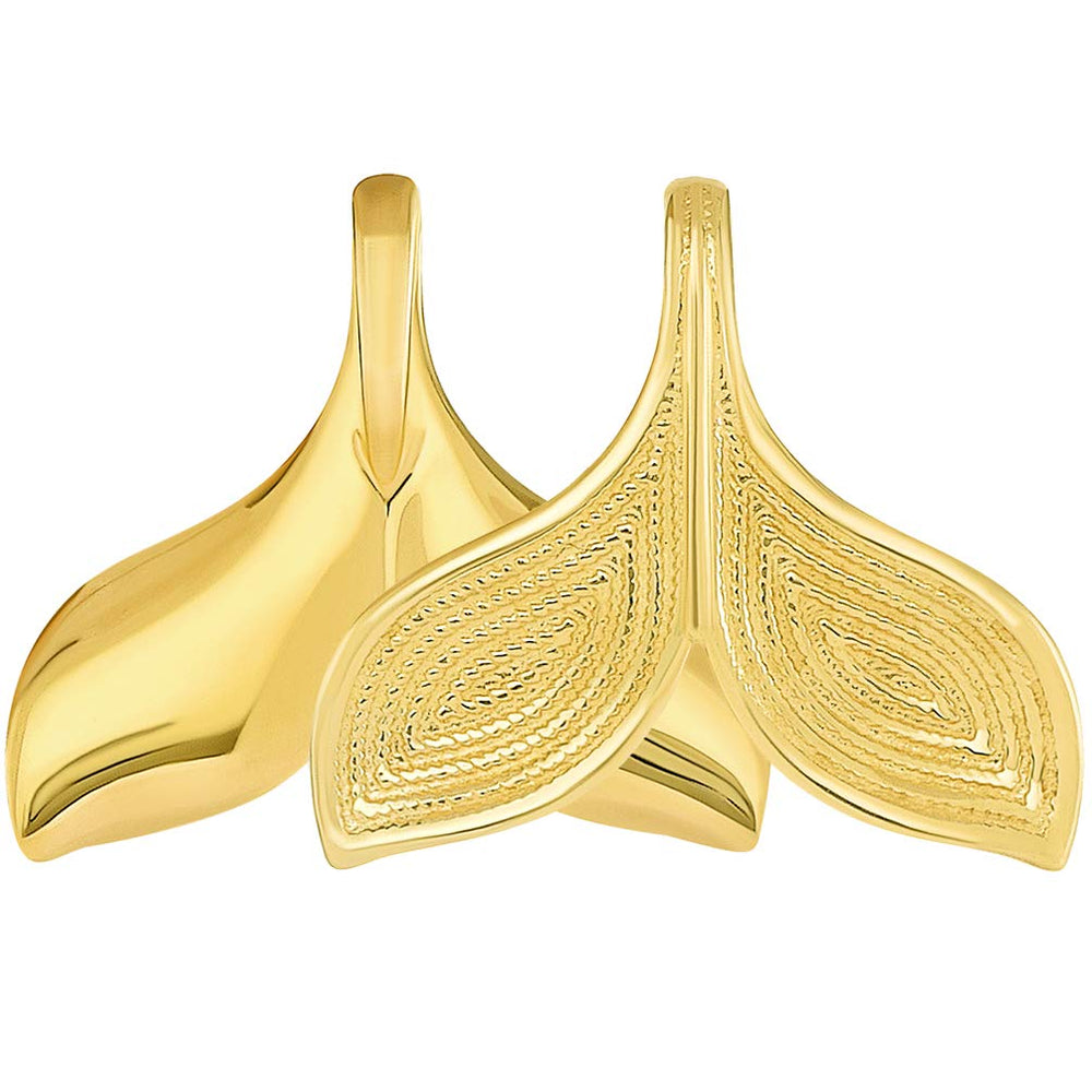 14k Yellow Gold Elegant Reversible Whale Tail Charm Pendant
