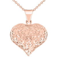 Load image into Gallery viewer, 14karat Rose Gold Sparkle Cut Puffed Heart Charm Pendant Necklace
