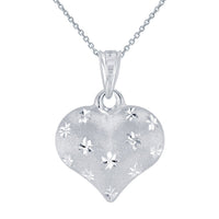 Load image into Gallery viewer, Polished 14K White Gold Satin Heart with Star Texture Charm Pendant Necklace
