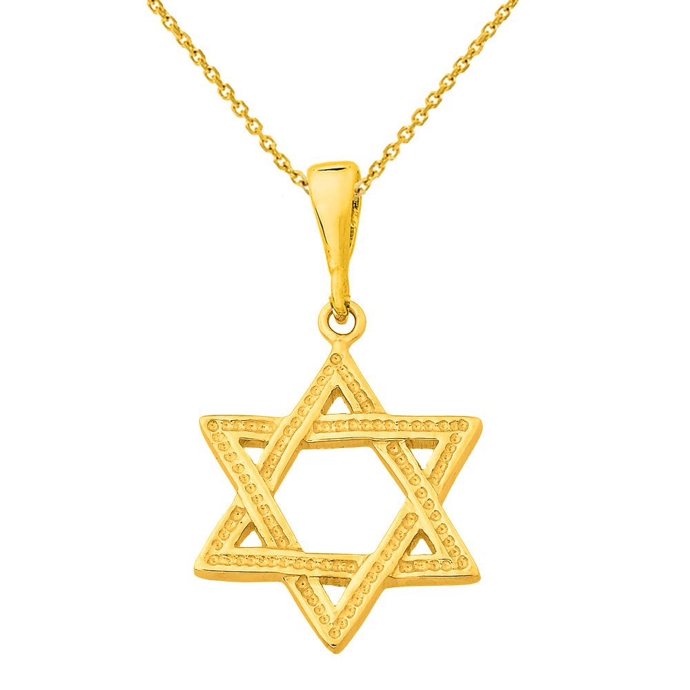 14k Yellow Gold Jewish Star of David Charm Pendant with Chain Necklace