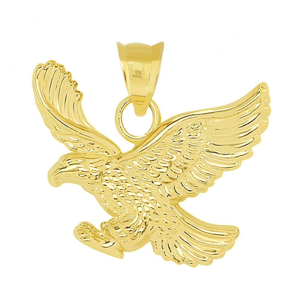 14k Yellow Gold Attacking American Bald Eagle Charm Pendant (Small)