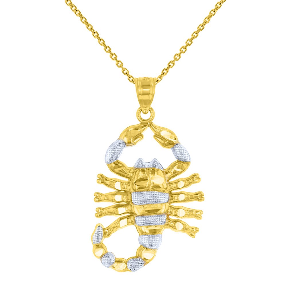 Solid 14k Yellow Gold Textured Scorpion Charm Scorpio Zodiac Pendant Necklace