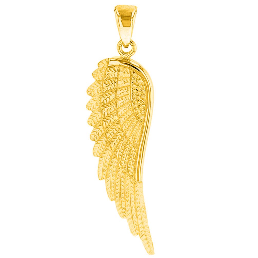 Solid 14k Yellow Gold Textured Angel Wing Charm Pendant