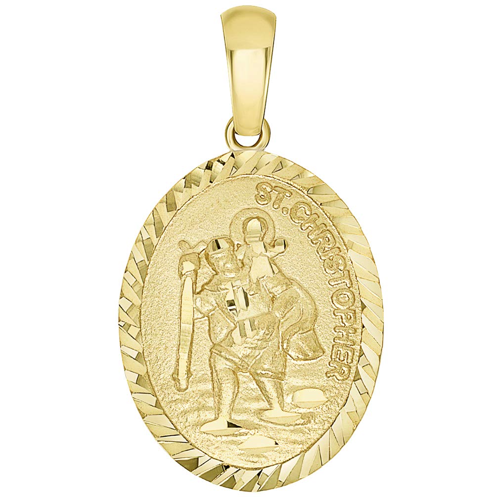 14k Yellow Gold Textured Oval Medal of Saint Christopher Pendant